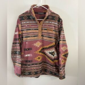 Simply Southern Aztec Southwestern Mock Neck Snap Fleece Pullover Jacket - Large